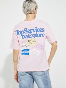 max - Women Pink Pure Cotton Typography Regular T-Shirt