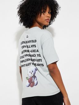 max - Women Grey Pure Cotton Graphic Regular T-Shirt
