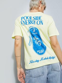 max - Women Yellow Pure Cotton Typography Regular T-Shirt