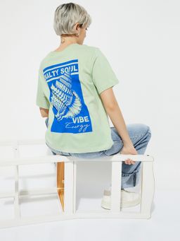 max - Women Green Pure Cotton Graphic Regular T-Shirt