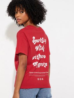 max - Women Red Pure Cotton Typography Regular T-Shirt