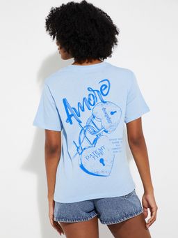 max - Women Blue Pure Cotton Typography Regular T-Shirt