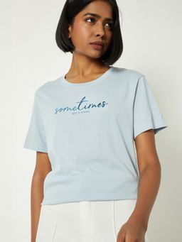 max - Women Blue Pure Cotton Printed Regular T-Shirt