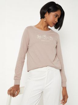 max - Women Brown Pure Cotton Printed Regular T-Shirt