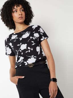 max - Women Multi-Color Pure Cotton Floral Regular T-Shirt