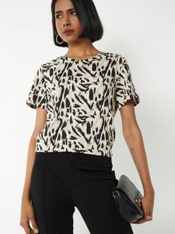 max - Women Multi-Color Pure Cotton Abstract Regular T-Shirt