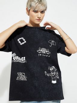 max - Women Black Pure Cotton Graphic Regular T-Shirt