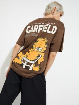 max - Women Brown Pure Cotton Graphic Regular T-Shirt