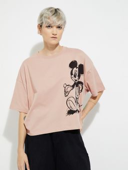 max - Women Brown Pure Cotton Graphic Regular T-Shirt