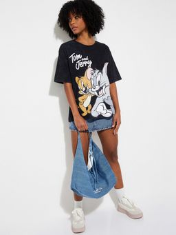 max - Women Black Pure Cotton Graphic Regular T-Shirt