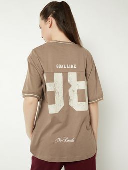 max - Women Brown Pure Cotton Typography Regular T-Shirt