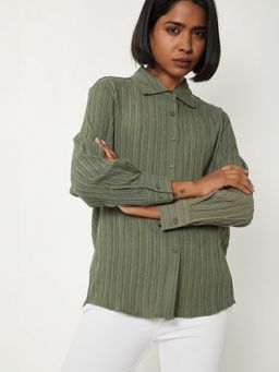 max - Women Textured Regular Fit Green Shirt