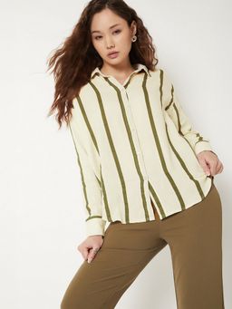 max - Women Striped Cream Shirt