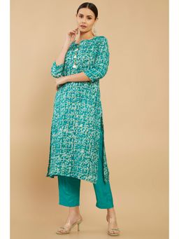 Soch - Women Blue Viscose Printed Kurta (Set of 2)