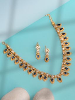 Label Ruby - Blue Heritage Emerald And Gold Palated Necklace and Earrings