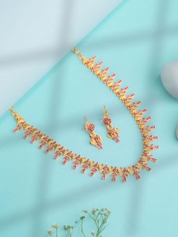 Label Ruby - Regal Gold-Plated Emerald And Floral Pave Necklace and Earrings