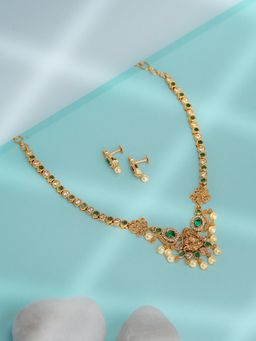 Label Ruby - Emerald And Gold Floral Necklace and Earrings