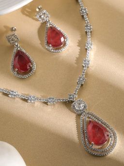 Label Ruby - Regal Emerald-Cut Red Stone And Pave Diamond Necklace and Earrings