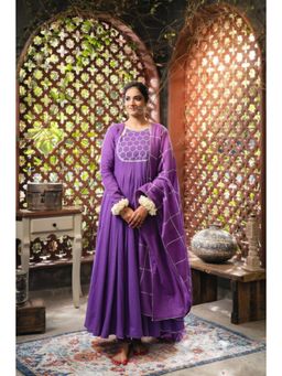 Taraasi - Mehboob' Purple Mulmul Cotton Anarkali