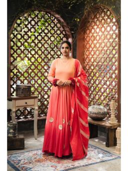 Taraasi - Jaan-E-Bahar' Orange Ombre Mulmul Cotton Anarkali