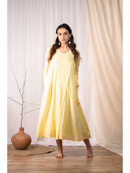 Taraasi - Wrap Me In' Pastel Yellow Mulmul Cotton Dress