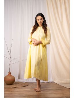 Taraasi - Eternal Sunshine' Pastel Yellow Mulmul Cotton Dress