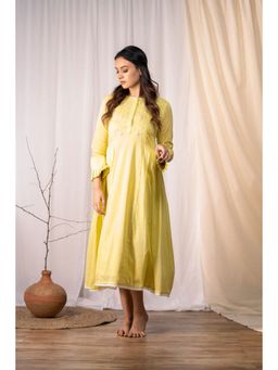 Taraasi - Eternal Sunshine' Olive Yellow Mulmul Cotton Dress