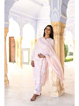 Kameez - Pink Floral Embroidered Chanderi Suit (Set of 3)