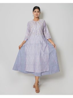 Kameez - Purple Gota Patti Floral Print Chanderi Double Layer Dress