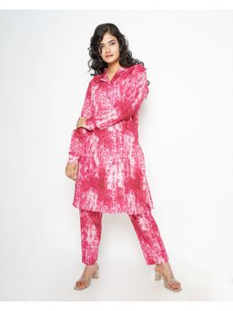 Kameez - Pink Tie Dye Digital Print Cotton Co-ord (Set of 2)