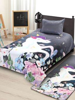 Saral Home - Unicorn Cotton Bedcover (60"x90") with 1 Pillow Cover (17"x27")-Grey