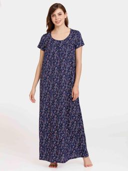 Zivame - Rosaline Eternal Bloom Woven Full Length Nightdress - Peacoat-Blue