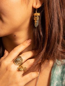 SOUL WORKS - Trishul Labradorite Brass Earrings
