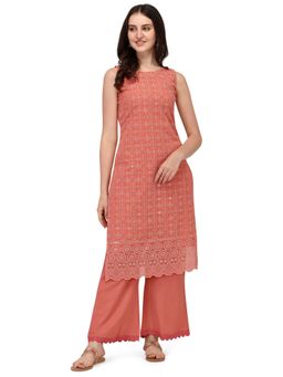 Shopping Queen - Dusty Orange Schiffler Georgette Kurta and Palazzo