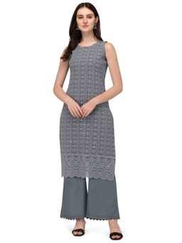 Shopping Queen - Dusty Grey Schiffler Georgette Kurta and Palazzo