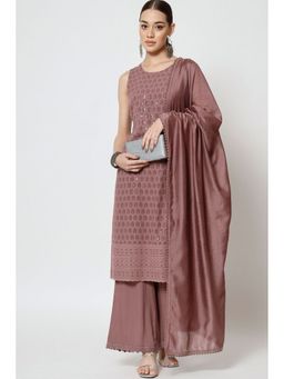 Shopping Queen - Onion Embroidered Rayon Kurta with Palazzo and Dupatta