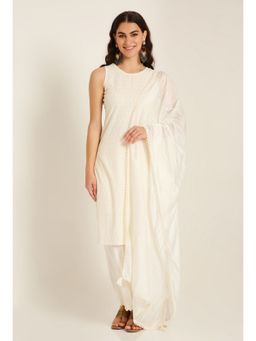 Shopping Queen - Pearl Cream Embroidered Rayon Kurta with Palazzo and Dupatta