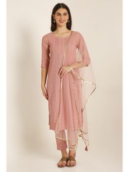 Shopping Queen - Peach Embroidered Silk Blend Kurta with Pant and Dupatta