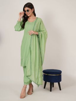 Shopping Queen - Pale Green Embroidered Rayon Kurta with Pant and Dupatta