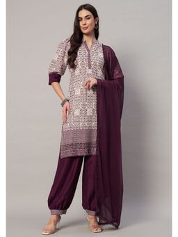 Shopping Queen - Wine Embroidered Viscose Kurta with Dhoti Pant and Dupatta