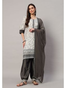 Shopping Queen - Charcoal Embroidered Viscose Kurta with Dhoti Pant and Dupatta