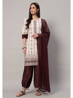 Shopping Queen - Chocolate Embroidered Viscose Kurta with Dhoti Pant and Dupatta