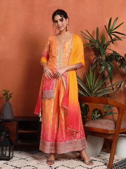 Shopping Queen - Yellow Bandhani Silk Kurta with Palazzo and Dupatta