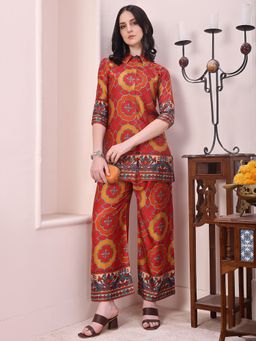 BERRYLICIOUS - Women Red Geometric Printed Pure Gajji Silk Co-Ord Set