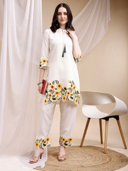 BERRYLICIOUS - Women White Two-Piece Embroidered Ethnic Co-Ord Set