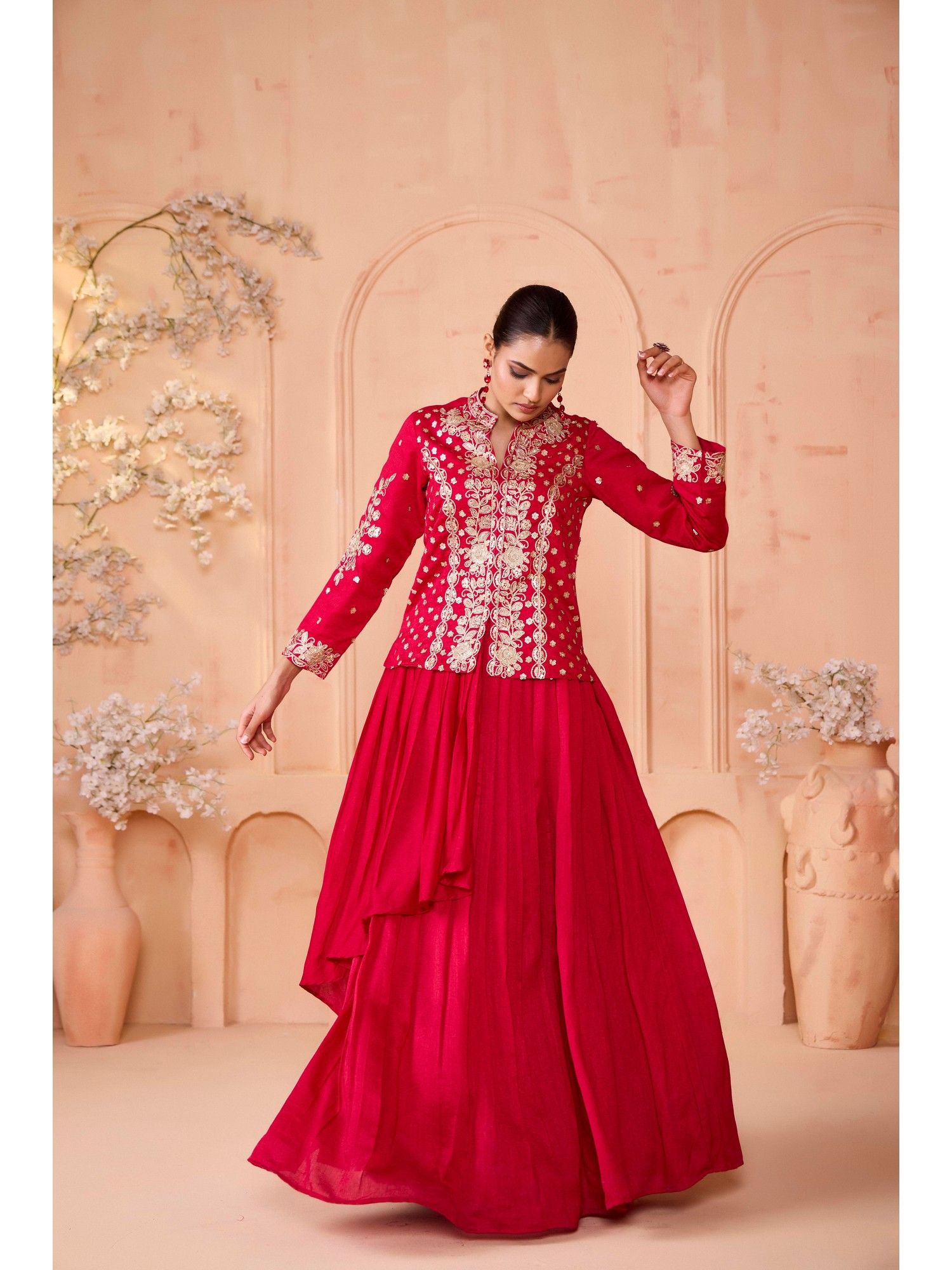 Women Pink Embroidered Lehenga with Top-image-6