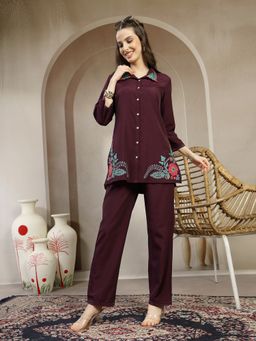 Nayam by lakshita - Purple Viscose Rayon Embroidered Co-Ord Set