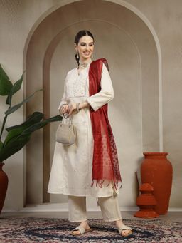 Nayam by lakshita - Off White Cotton Flex Embroidered Kurta with Pant and Dupatta