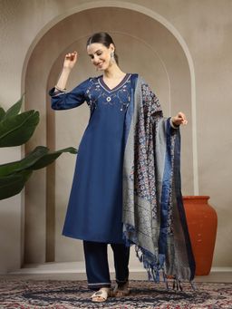 Nayam by lakshita - Blue Rayon Kurta with Pant and Dupatta