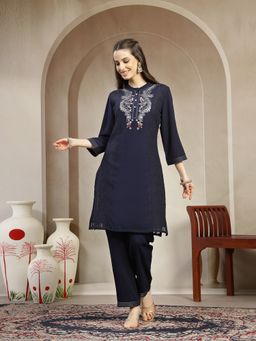 Nayam by lakshita - Navy Blue Crepe and Raschel Kurta with Pant